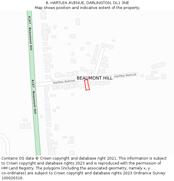 8, HARTLEA AVENUE, DARLINGTON, DL1 3NE: Location map and indicative extent of plot