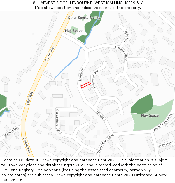 8, HARVEST RIDGE, LEYBOURNE, WEST MALLING, ME19 5LY: Location map and indicative extent of plot