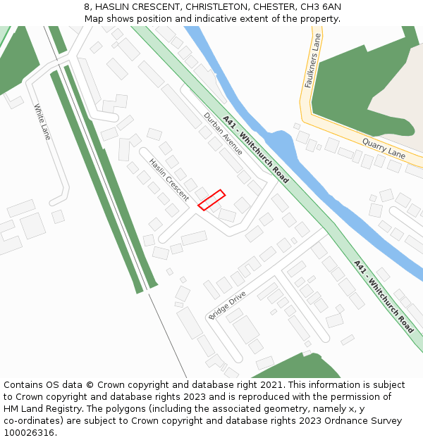 8, HASLIN CRESCENT, CHRISTLETON, CHESTER, CH3 6AN: Location map and indicative extent of plot