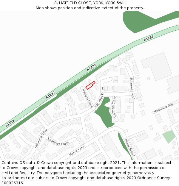 8, HATFIELD CLOSE, YORK, YO30 5WH: Location map and indicative extent of plot