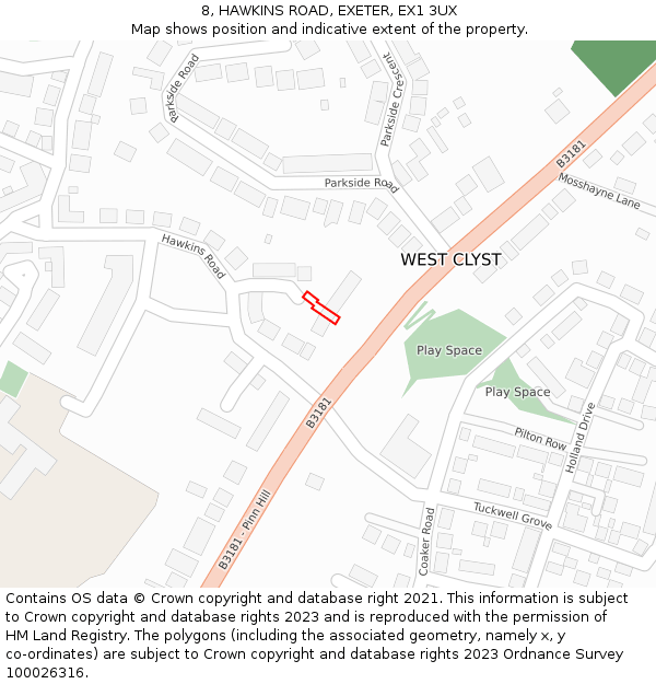 8, HAWKINS ROAD, EXETER, EX1 3UX: Location map and indicative extent of plot