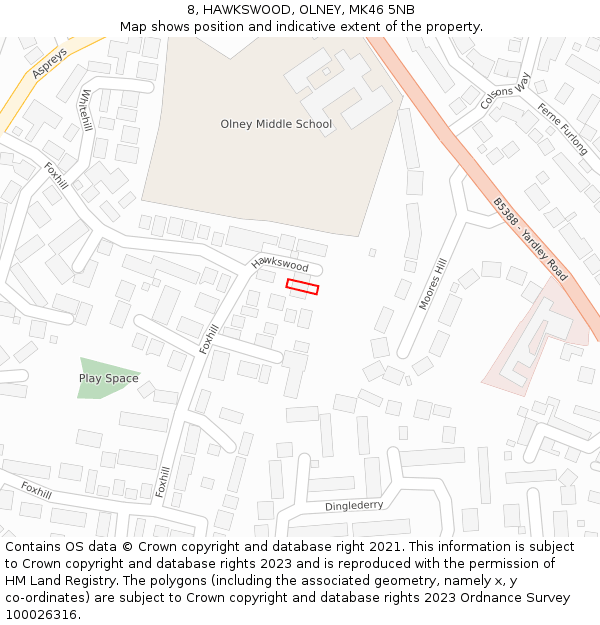 8, HAWKSWOOD, OLNEY, MK46 5NB: Location map and indicative extent of plot