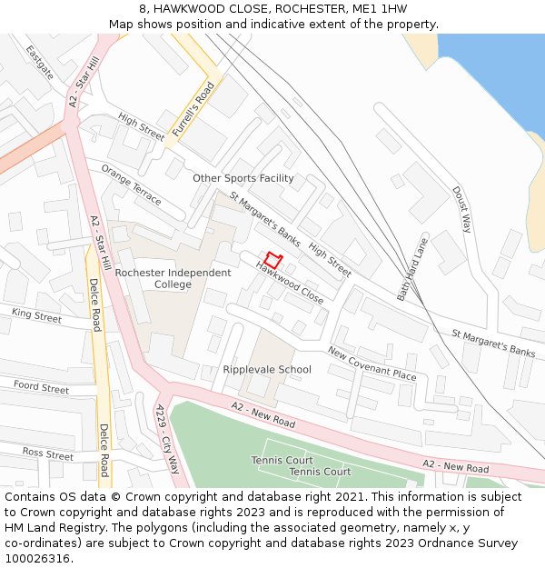 8, HAWKWOOD CLOSE, ROCHESTER, ME1 1HW: Location map and indicative extent of plot