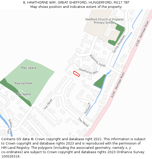 8, HAWTHORNE WAY, GREAT SHEFFORD, HUNGERFORD, RG17 7BT: Location map and indicative extent of plot