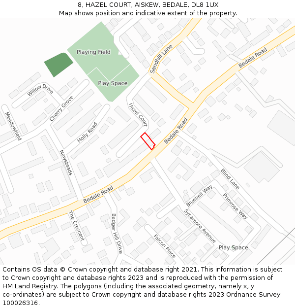 8, HAZEL COURT, AISKEW, BEDALE, DL8 1UX: Location map and indicative extent of plot