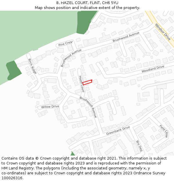 8, HAZEL COURT, FLINT, CH6 5YU: Location map and indicative extent of plot