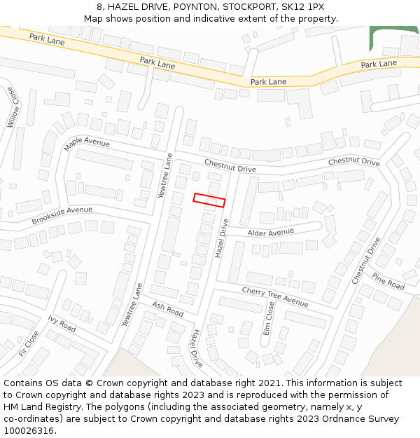 8, HAZEL DRIVE, POYNTON, STOCKPORT, SK12 1PX: Location map and indicative extent of plot