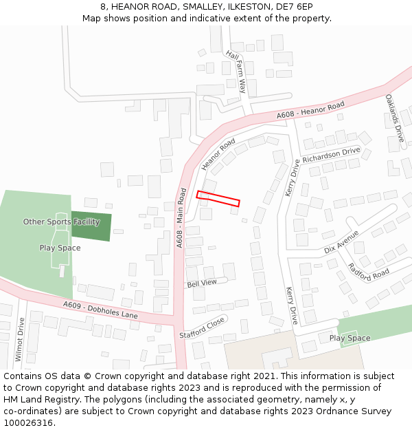 8, HEANOR ROAD, SMALLEY, ILKESTON, DE7 6EP: Location map and indicative extent of plot