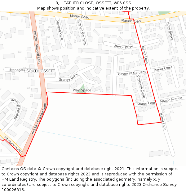 8, HEATHER CLOSE, OSSETT, WF5 0SS: Location map and indicative extent of plot