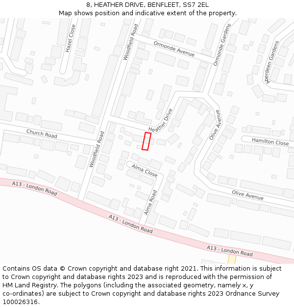 8, HEATHER DRIVE, BENFLEET, SS7 2EL: Location map and indicative extent of plot