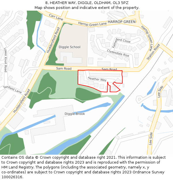 8, HEATHER WAY, DIGGLE, OLDHAM, OL3 5PZ: Location map and indicative extent of plot