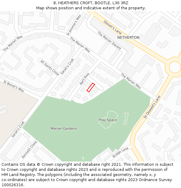 8, HEATHERS CROFT, BOOTLE, L30 3RZ: Location map and indicative extent of plot
