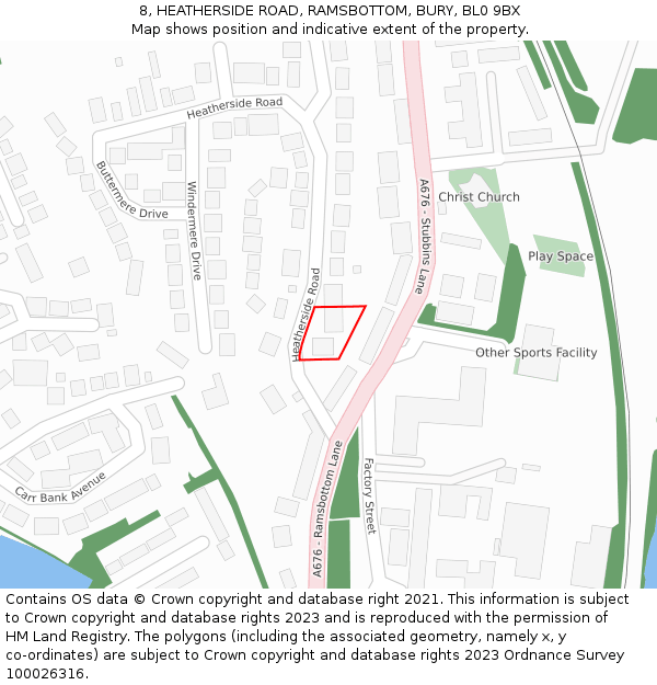 8, HEATHERSIDE ROAD, RAMSBOTTOM, BURY, BL0 9BX: Location map and indicative extent of plot