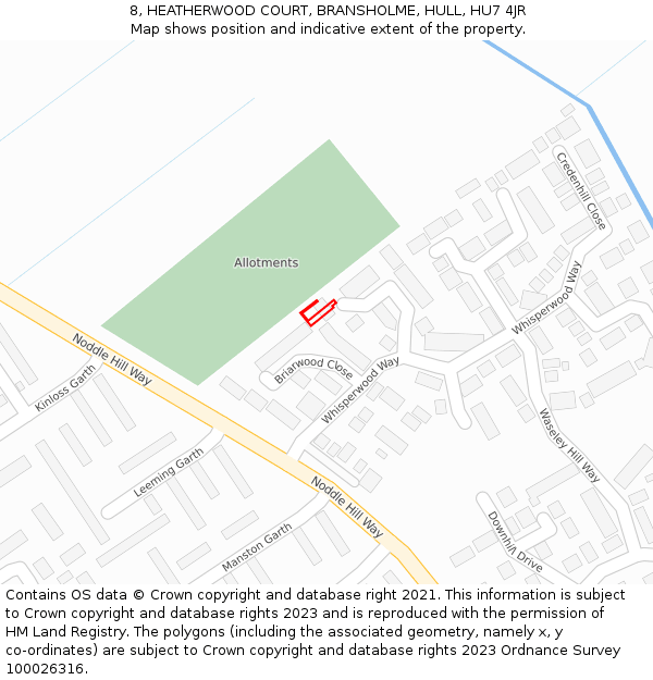 8, HEATHERWOOD COURT, BRANSHOLME, HULL, HU7 4JR: Location map and indicative extent of plot