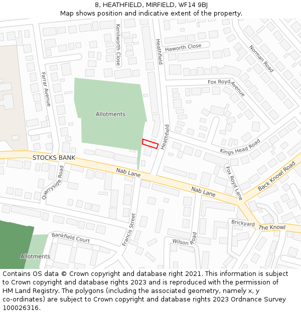8, HEATHFIELD, MIRFIELD, WF14 9BJ: Location map and indicative extent of plot