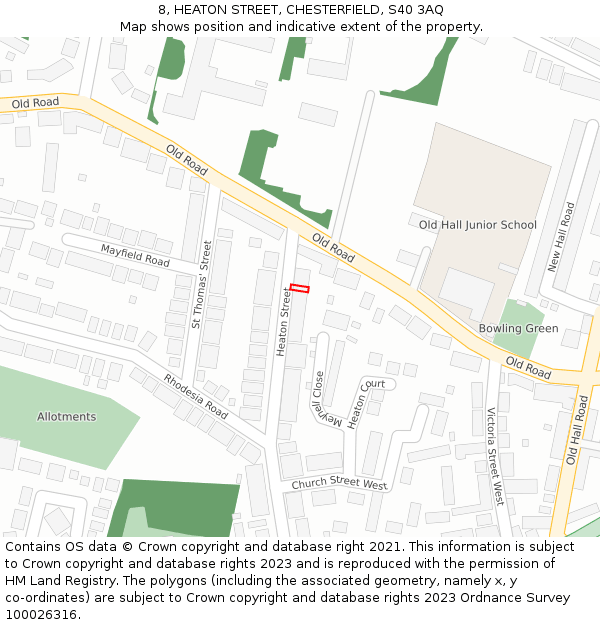 8, HEATON STREET, CHESTERFIELD, S40 3AQ: Location map and indicative extent of plot