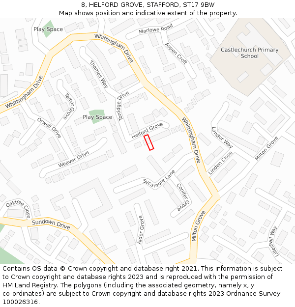 8, HELFORD GROVE, STAFFORD, ST17 9BW: Location map and indicative extent of plot