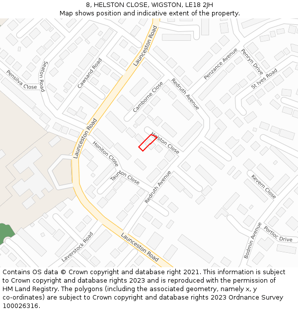 8, HELSTON CLOSE, WIGSTON, LE18 2JH: Location map and indicative extent of plot