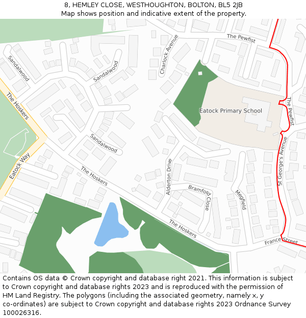 8, HEMLEY CLOSE, WESTHOUGHTON, BOLTON, BL5 2JB: Location map and indicative extent of plot