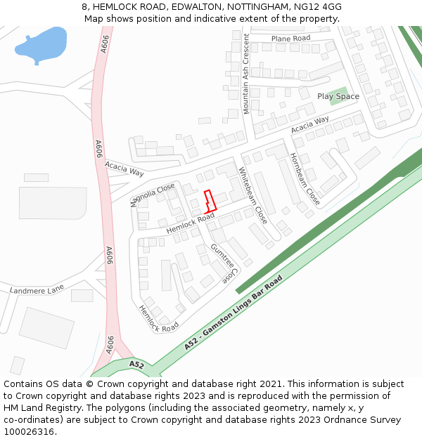 8, HEMLOCK ROAD, EDWALTON, NOTTINGHAM, NG12 4GG: Location map and indicative extent of plot