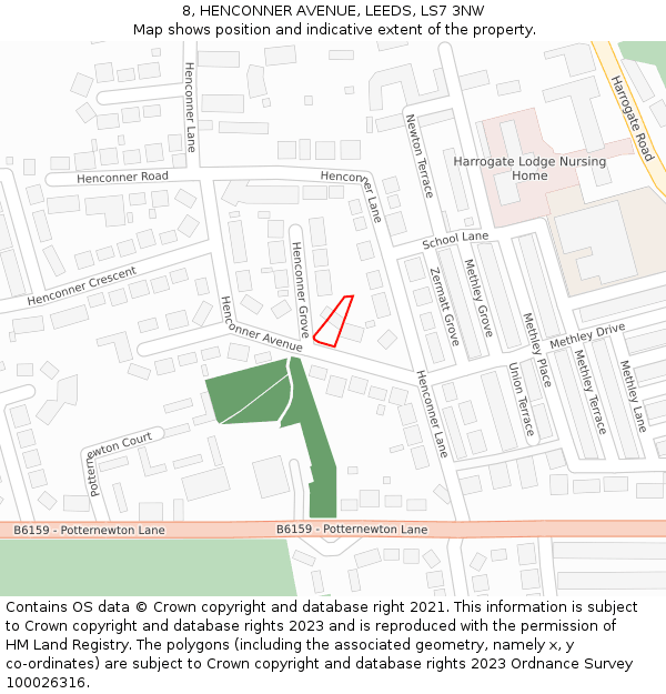 8, HENCONNER AVENUE, LEEDS, LS7 3NW: Location map and indicative extent of plot