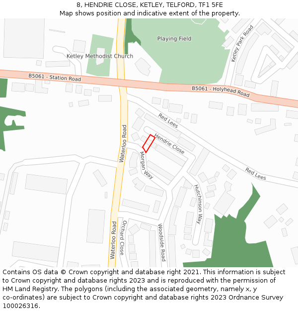 8, HENDRIE CLOSE, KETLEY, TELFORD, TF1 5FE: Location map and indicative extent of plot