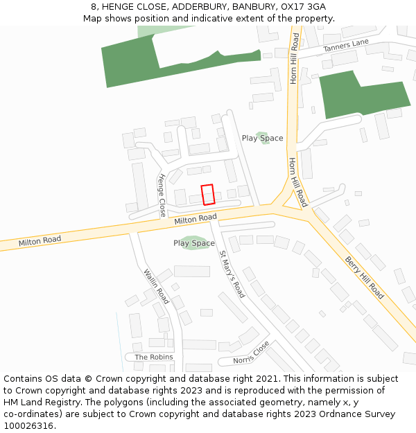 8, HENGE CLOSE, ADDERBURY, BANBURY, OX17 3GA: Location map and indicative extent of plot