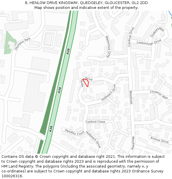 8, HENLOW DRIVE KINGSWAY, QUEDGELEY, GLOUCESTER, GL2 2DD: Location map and indicative extent of plot