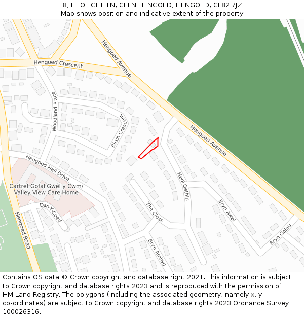 8, HEOL GETHIN, CEFN HENGOED, HENGOED, CF82 7JZ: Location map and indicative extent of plot