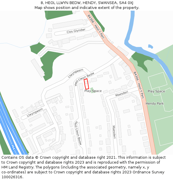 8, HEOL LLWYN BEDW, HENDY, SWANSEA, SA4 0XJ: Location map and indicative extent of plot