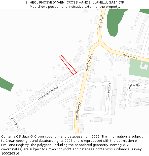 8, HEOL RHOSYBONWEN, CROSS HANDS, LLANELLI, SA14 6TF: Location map and indicative extent of plot