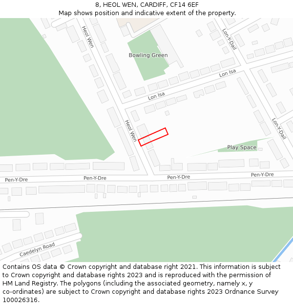 8, HEOL WEN, CARDIFF, CF14 6EF: Location map and indicative extent of plot