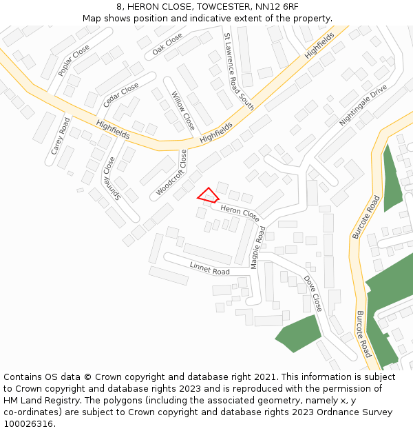 8, HERON CLOSE, TOWCESTER, NN12 6RF: Location map and indicative extent of plot