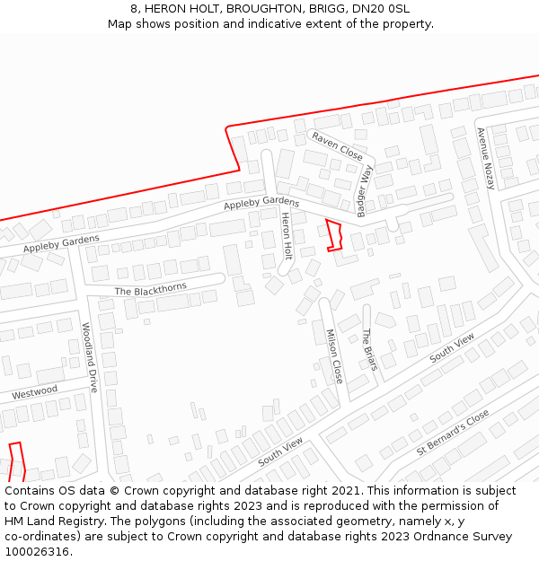 8, HERON HOLT, BROUGHTON, BRIGG, DN20 0SL: Location map and indicative extent of plot