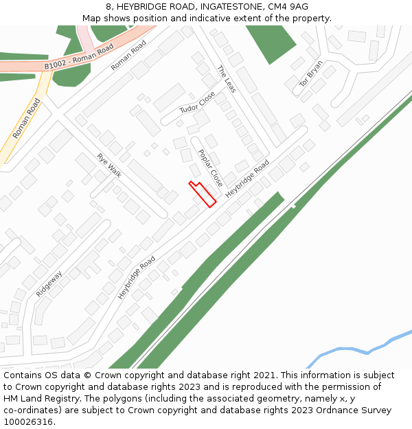 8, HEYBRIDGE ROAD, INGATESTONE, CM4 9AG: Location map and indicative extent of plot