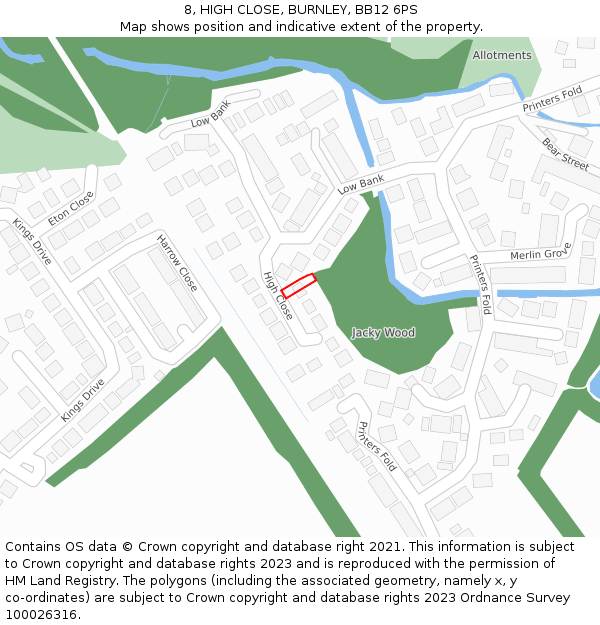 8, HIGH CLOSE, BURNLEY, BB12 6PS: Location map and indicative extent of plot