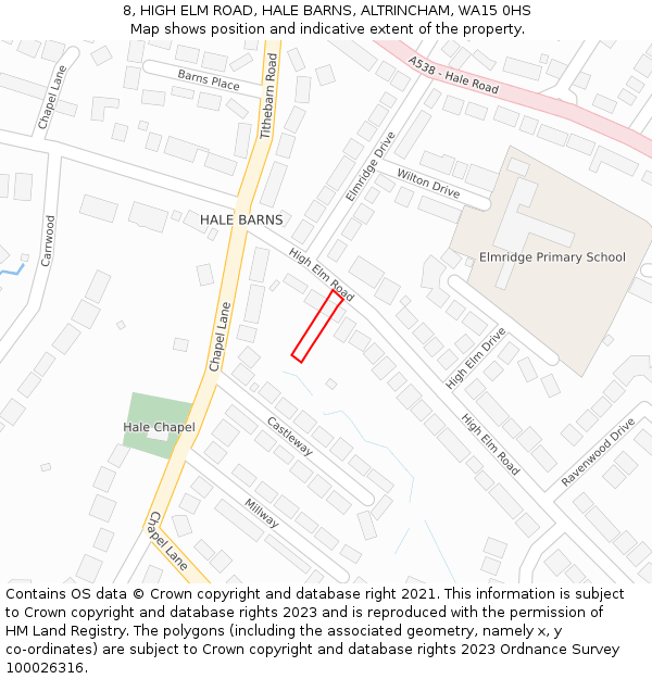 8, HIGH ELM ROAD, HALE BARNS, ALTRINCHAM, WA15 0HS: Location map and indicative extent of plot