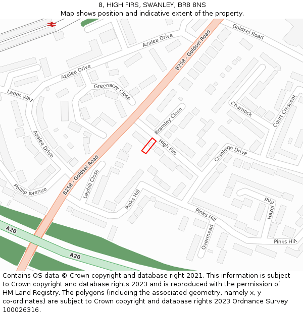 8, HIGH FIRS, SWANLEY, BR8 8NS: Location map and indicative extent of plot