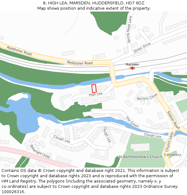 8, HIGH LEA, MARSDEN, HUDDERSFIELD, HD7 6DZ: Location map and indicative extent of plot