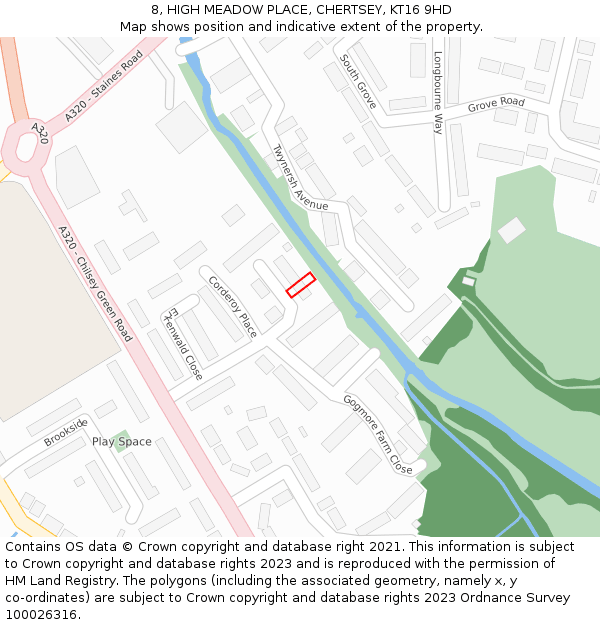 8, HIGH MEADOW PLACE, CHERTSEY, KT16 9HD: Location map and indicative extent of plot