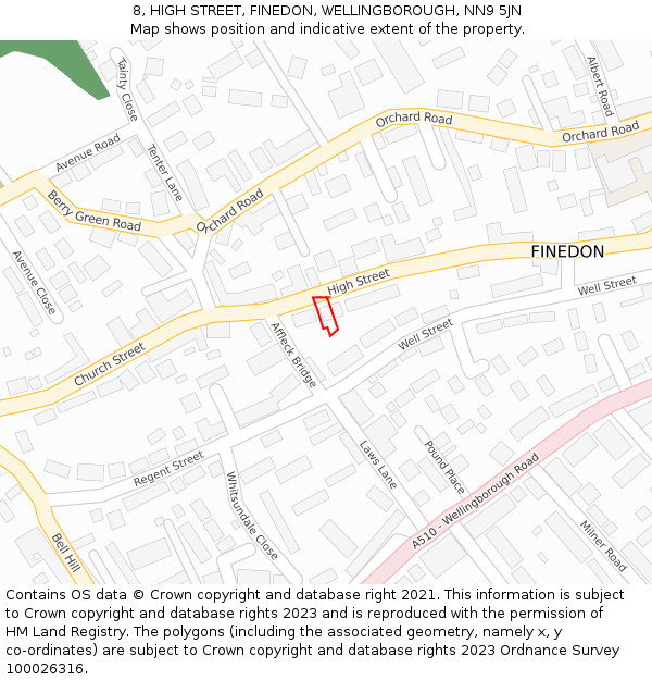 8, HIGH STREET, FINEDON, WELLINGBOROUGH, NN9 5JN: Location map and indicative extent of plot