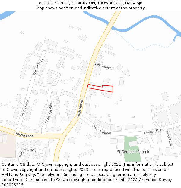 8, HIGH STREET, SEMINGTON, TROWBRIDGE, BA14 6JR: Location map and indicative extent of plot