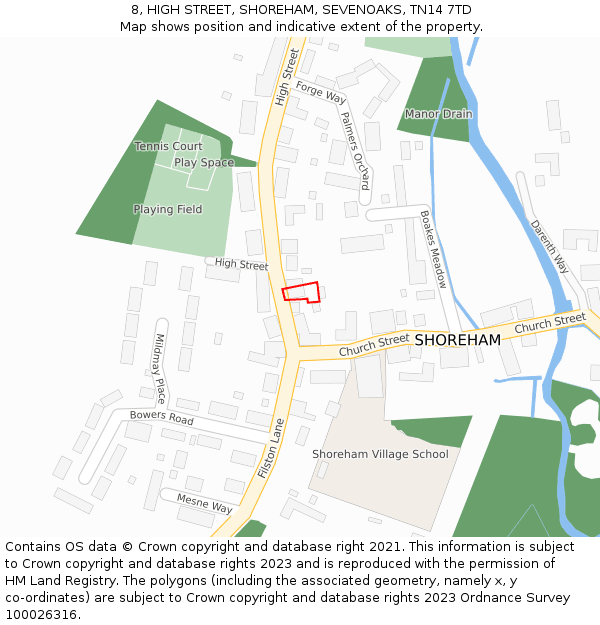 8, HIGH STREET, SHOREHAM, SEVENOAKS, TN14 7TD: Location map and indicative extent of plot