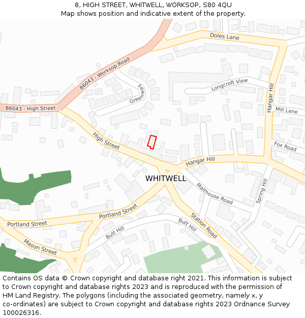 8, HIGH STREET, WHITWELL, WORKSOP, S80 4QU: Location map and indicative extent of plot