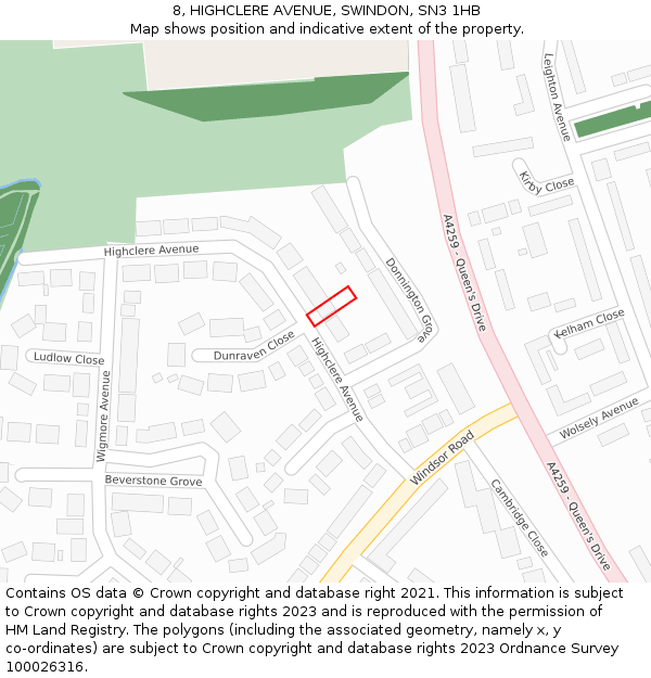 8, HIGHCLERE AVENUE, SWINDON, SN3 1HB: Location map and indicative extent of plot