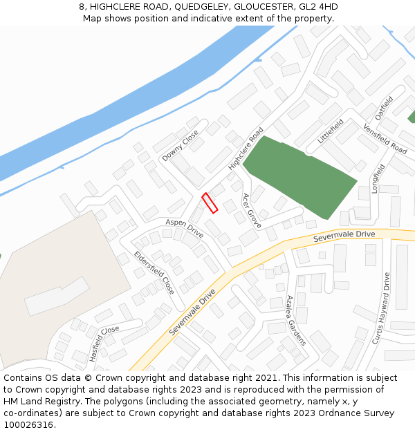 8, HIGHCLERE ROAD, QUEDGELEY, GLOUCESTER, GL2 4HD: Location map and indicative extent of plot