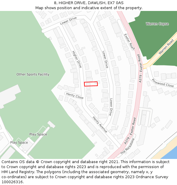 8, HIGHER DRIVE, DAWLISH, EX7 0AS: Location map and indicative extent of plot