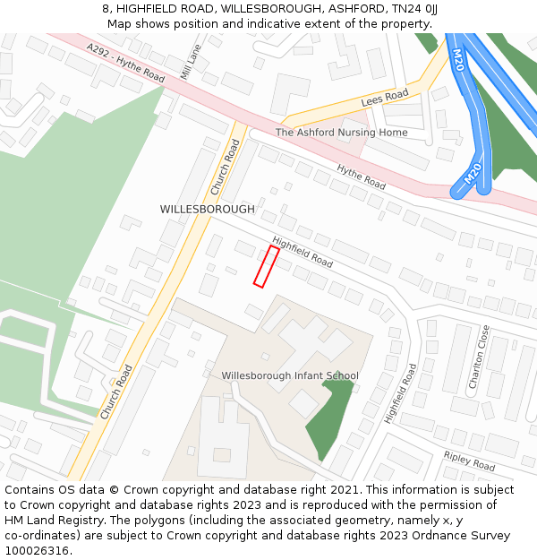 8, HIGHFIELD ROAD, WILLESBOROUGH, ASHFORD, TN24 0JJ: Location map and indicative extent of plot