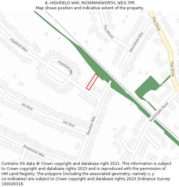 8, HIGHFIELD WAY, RICKMANSWORTH, WD3 7PR: Location map and indicative extent of plot