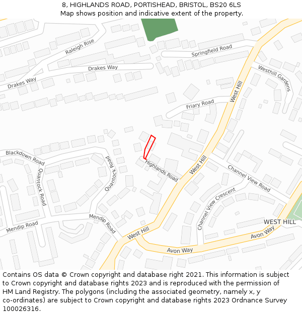 8, HIGHLANDS ROAD, PORTISHEAD, BRISTOL, BS20 6LS: Location map and indicative extent of plot